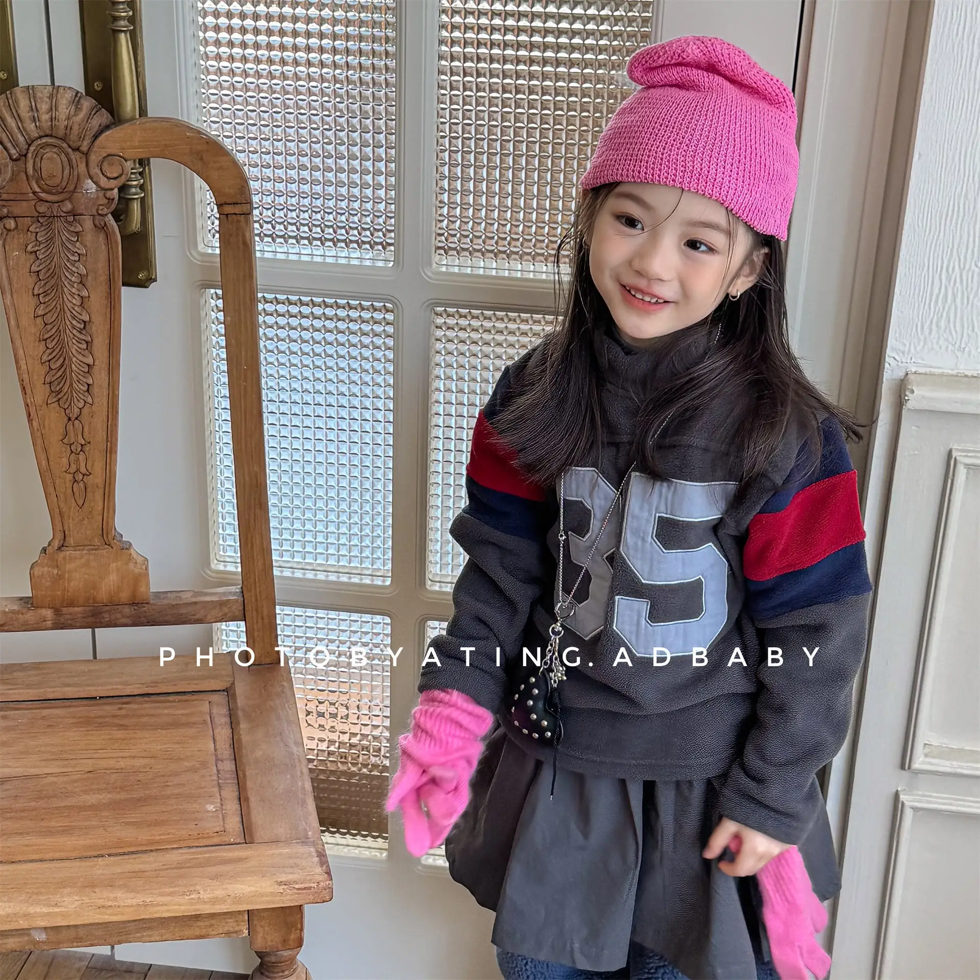2025 Winter New Children Fleece Sweatshirt Baby Fashion Letter Tops Boys Girls Warm Pullover Baby Long Sleeve Casual Sweatshirt