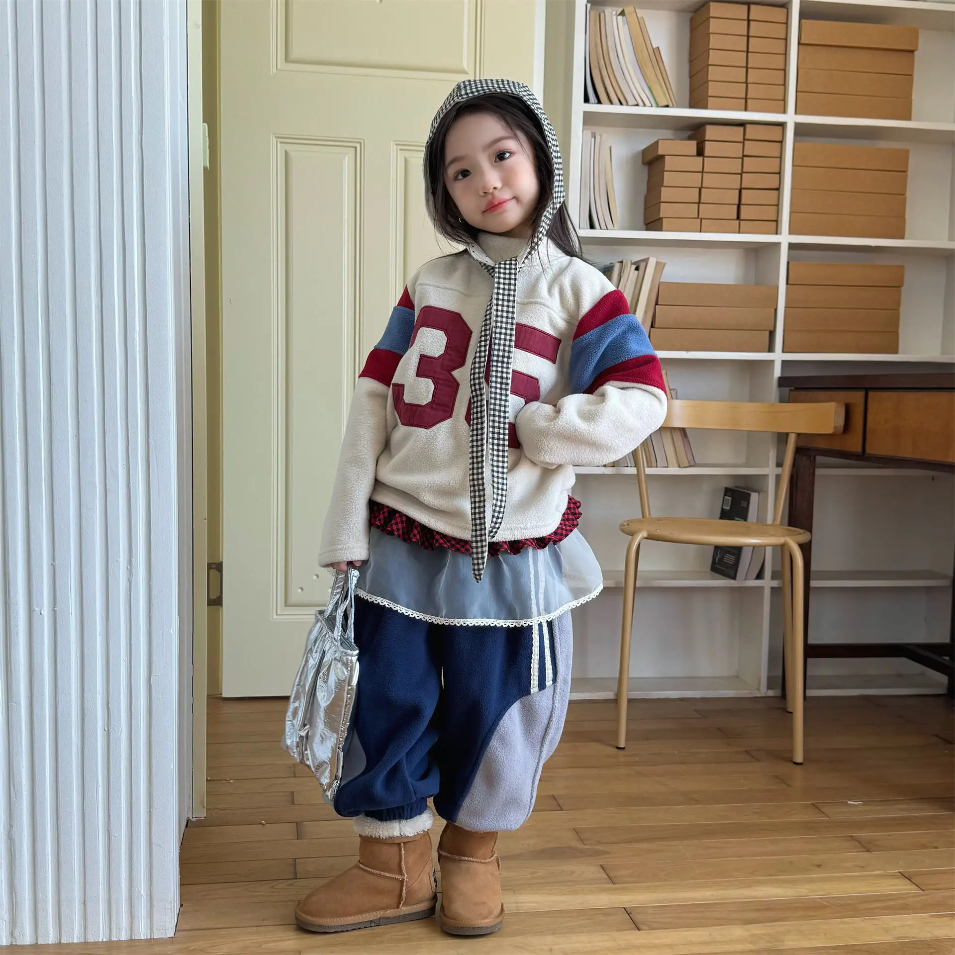 2025 Winter New Children Fleece Sweatshirt Baby Fashion Letter Tops Boys Girls Warm Pullover Baby Long Sleeve Casual Sweatshirt
