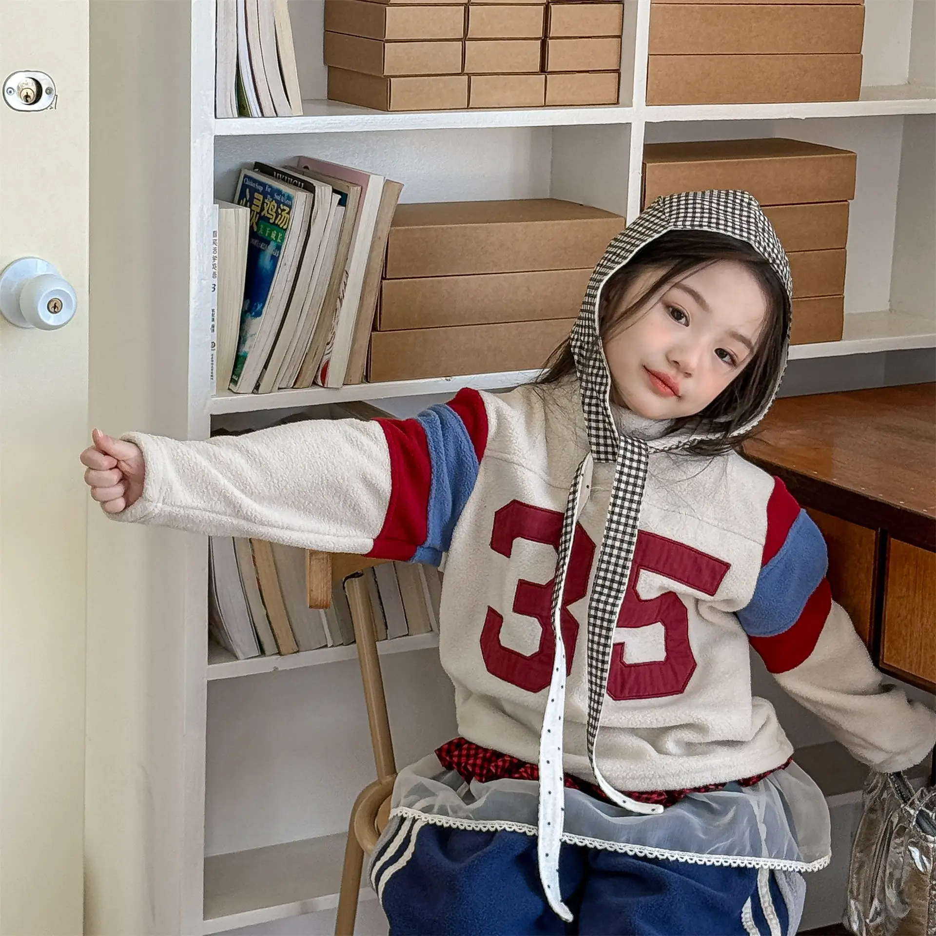 2025 Winter New Children Fleece Sweatshirt Baby Fashion Letter Tops Boys Girls Warm Pullover Baby Long Sleeve Casual Sweatshirt
