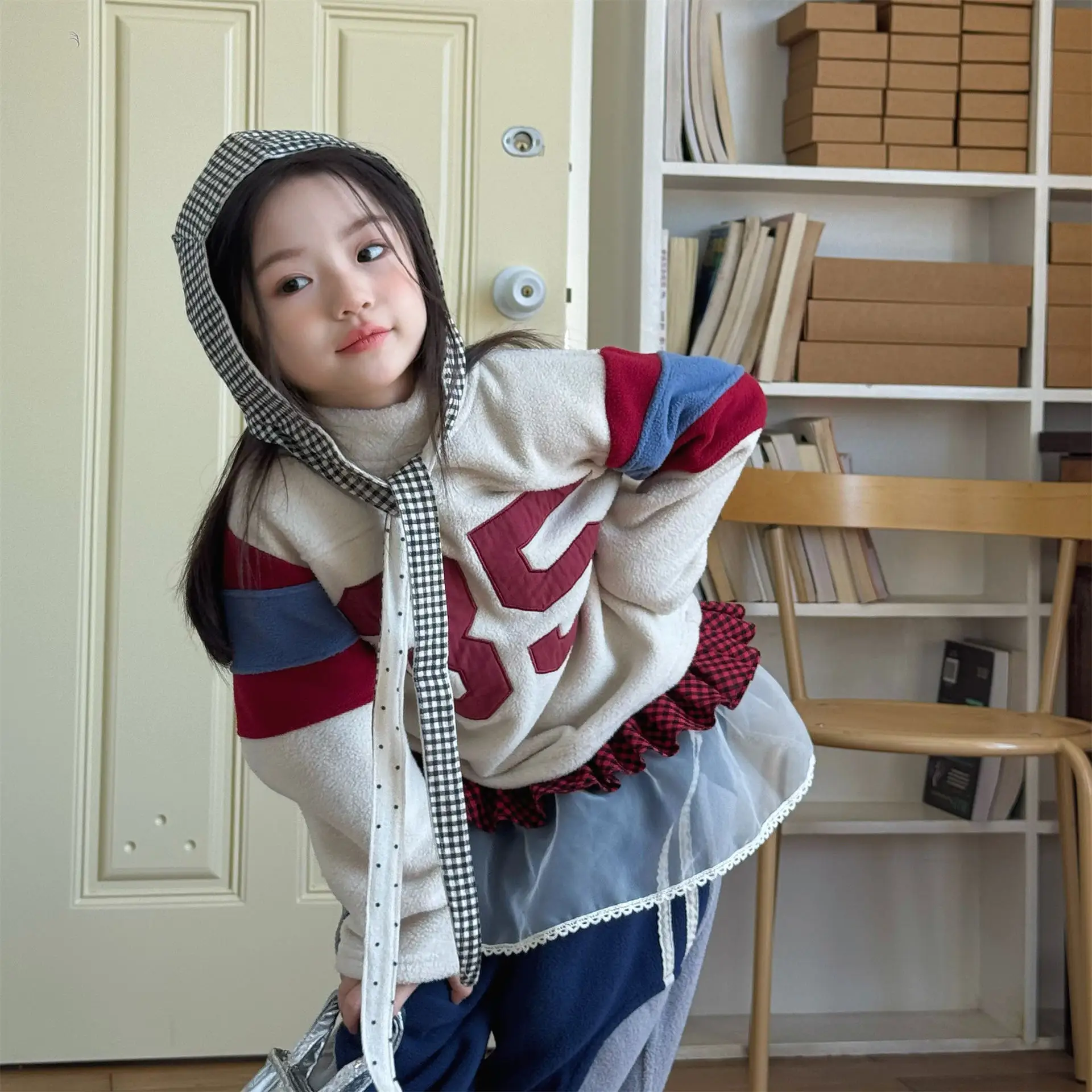 2025 Winter New Children Fleece Sweatshirt Baby Fashion Letter Tops Boys Girls Warm Pullover Baby Long Sleeve Casual Sweatshirt
