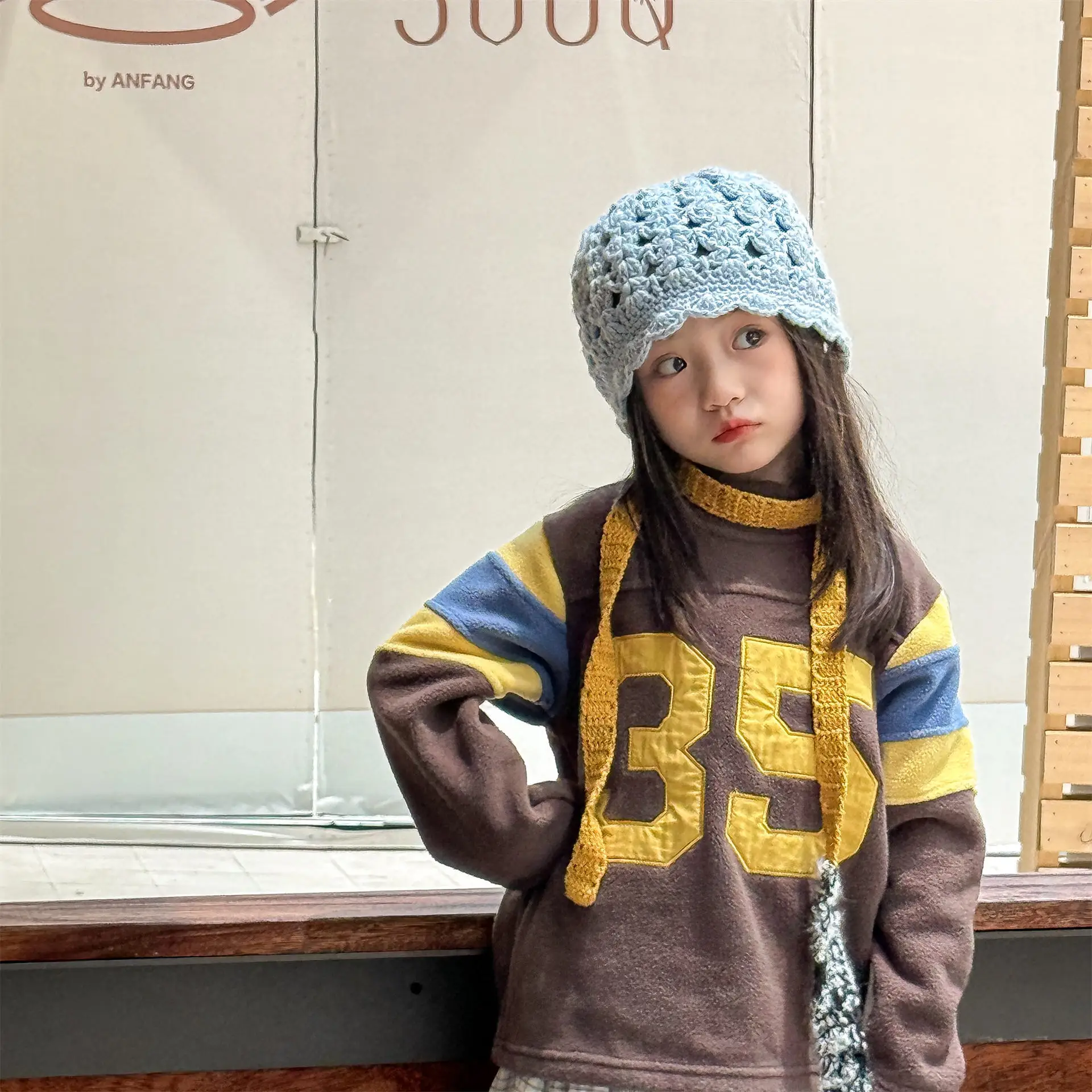 2025 Winter New Children Fleece Sweatshirt Baby Fashion Letter Tops Boys Girls Warm Pullover Baby Long Sleeve Casual Sweatshirt