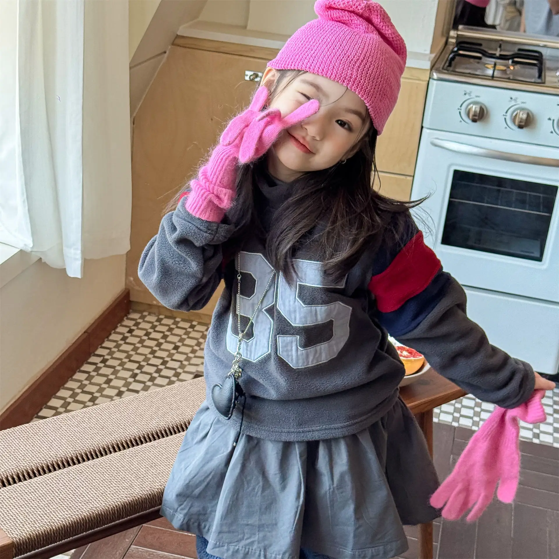 2025 Winter New Children Fleece Sweatshirt Baby Fashion Letter Tops Boys Girls Warm Pullover Baby Long Sleeve Casual Sweatshirt