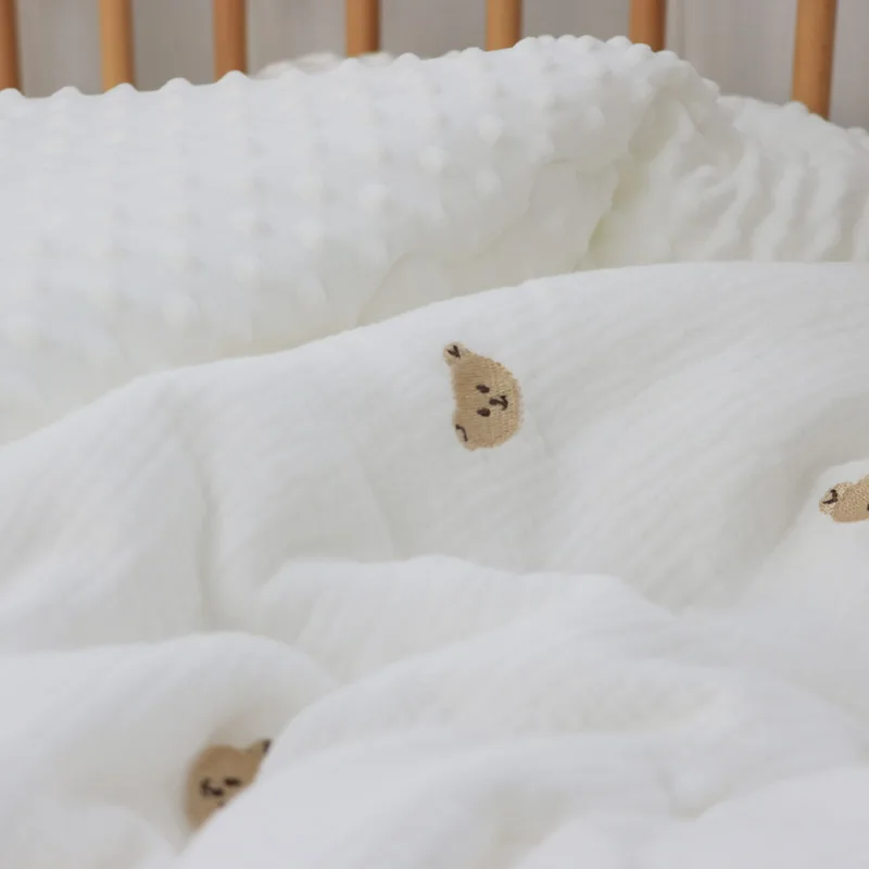 100/150cm Winter Thick Muslin Cotton Embroidered Bear Tiger Baby Duvet Newborn Thermal Comforter Baby Crib Blanket with Filler
