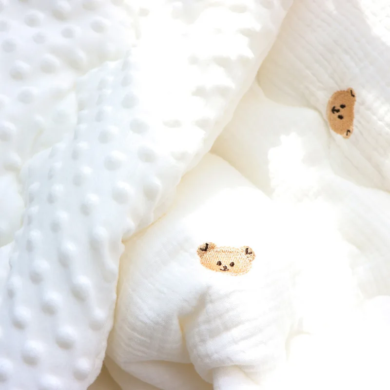 100/150cm Winter Thick Muslin Cotton Embroidered Bear Tiger Baby Duvet Newborn Thermal Comforter Baby Crib Blanket with Filler