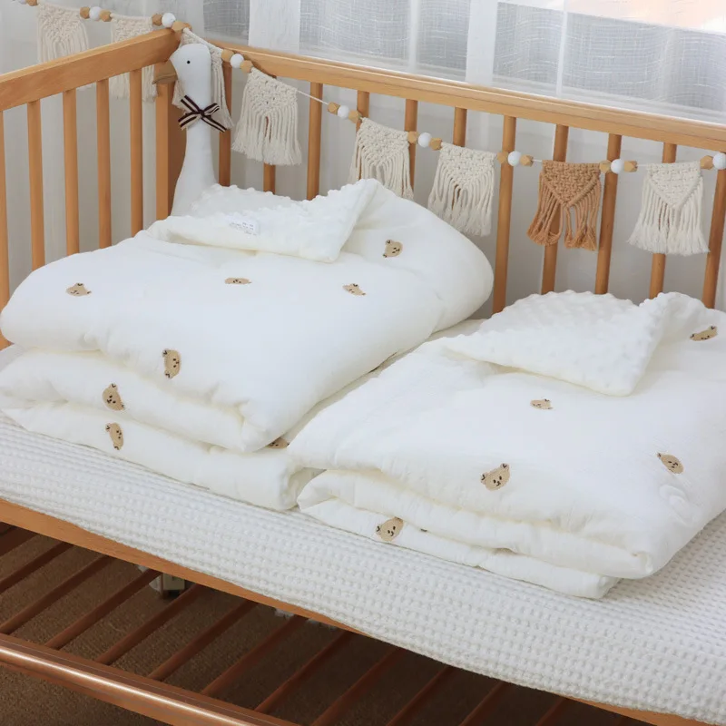 100/150cm Winter Thick Muslin Cotton Embroidered Bear Tiger Baby Duvet Newborn Thermal Comforter Baby Crib Blanket with Filler