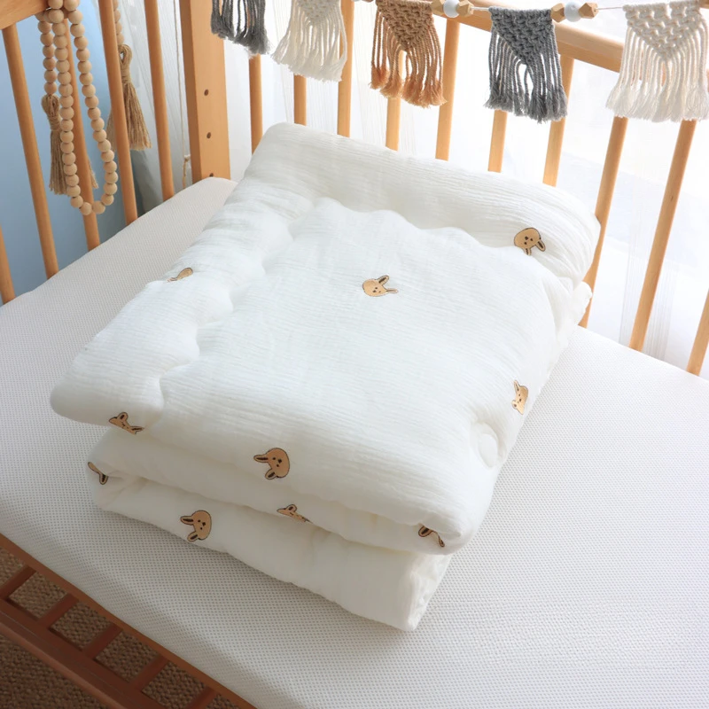 100/150cm Winter Thick Muslin Cotton Embroidered Bear Tiger Baby Duvet Newborn Thermal Comforter Baby Crib Blanket with Filler
