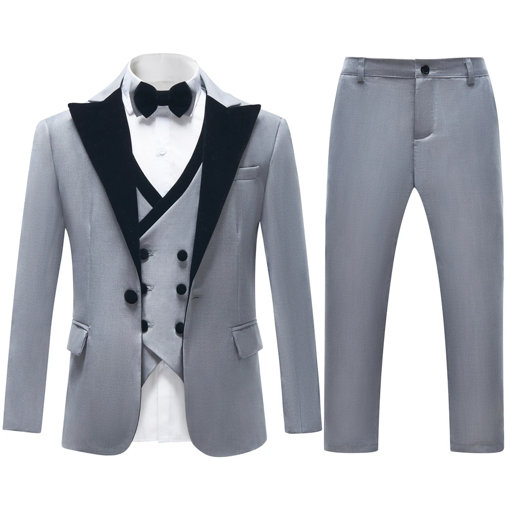 Newest Kids Suit Set 2-14 Years Single Button Boy's 4 Pieces Formal Suits Blazer Vest Pants Wedding Guest Tuxedo Piano Suit