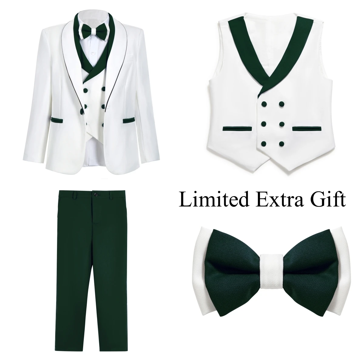 Newest Kids Suit Set 2-14 Years Single Button Boy's 4 Pieces Formal Suits Blazer Vest Pants Wedding Guest Tuxedo Piano Suit