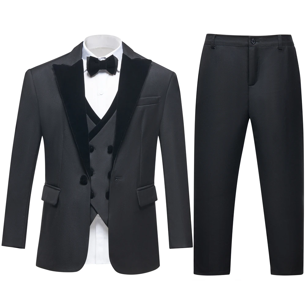 Newest Kids Suit Set 2-14 Years Single Button Boy's 4 Pieces Formal Suits Blazer Vest Pants Wedding Guest Tuxedo Piano Suit