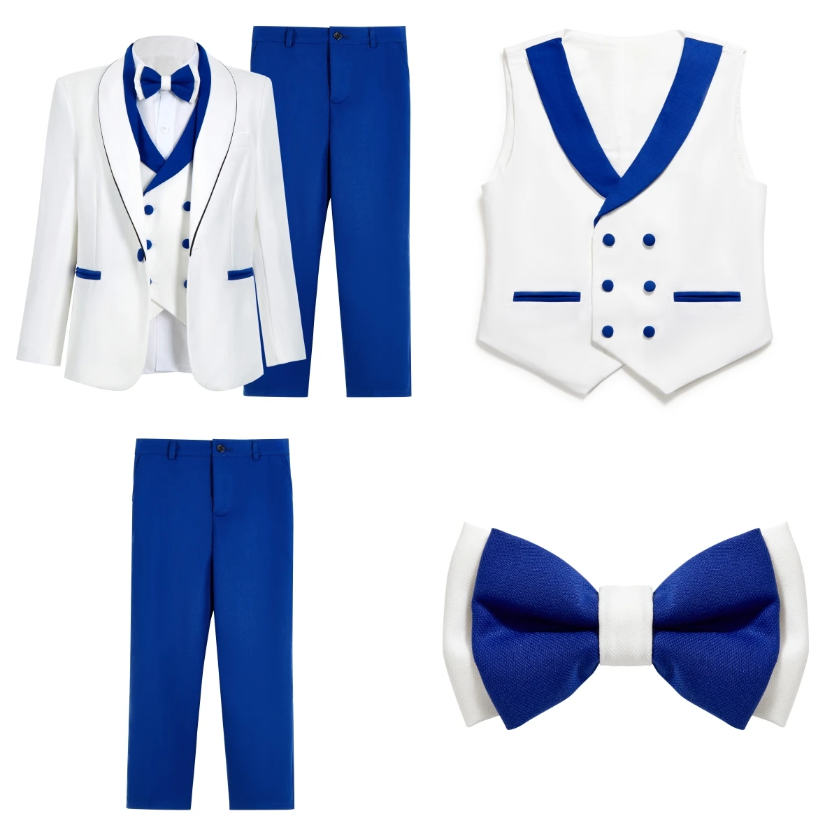 Newest Kids Suit Set 2-14 Years Single Button Boy's 4 Pieces Formal Suits Blazer Vest Pants Wedding Guest Tuxedo Piano Suit