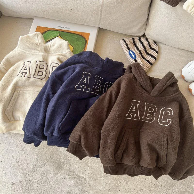 New Alphabet children's autumn and winter fleece casual suit, boys' and girls' hoodie small children's puller