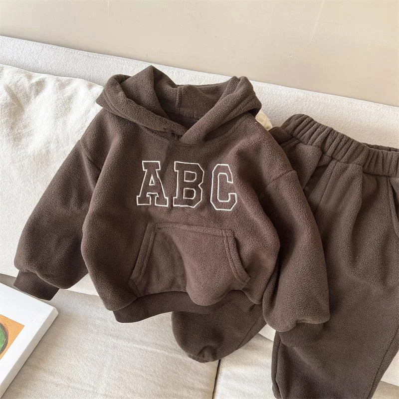New Alphabet children's autumn and winter fleece casual suit, boys' and girls' hoodie small children's puller