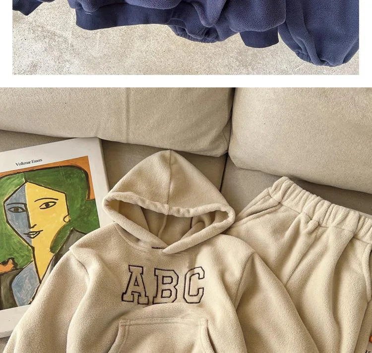 New Alphabet children's autumn and winter fleece casual suit, boys' and girls' hoodie small children's puller