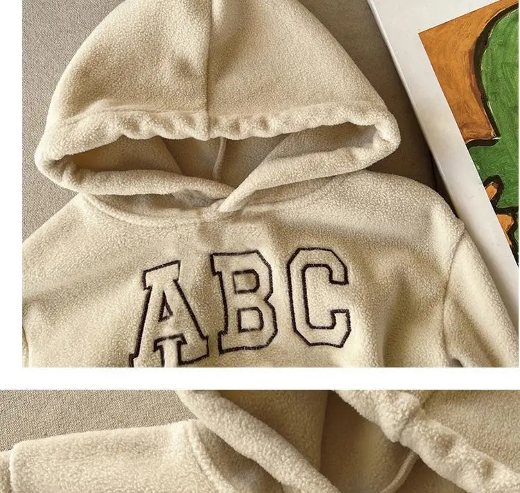 New Alphabet children's autumn and winter fleece casual suit, boys' and girls' hoodie small children's puller