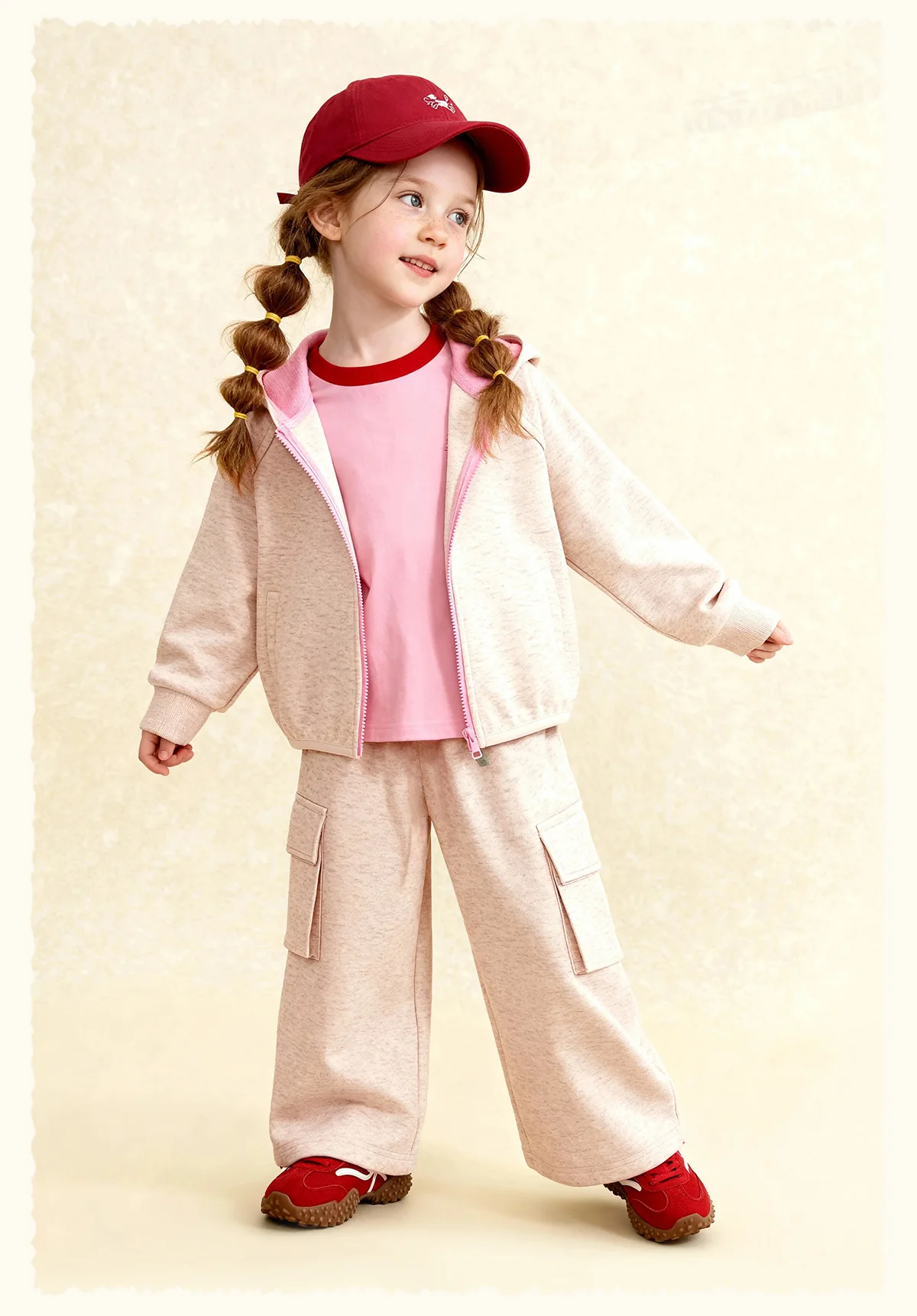 Amila Spring Children's Pants Set, Men's and Women's Hooded Zipper Jacket, Casual Children's Clothing Top, Two Piece Pants Set