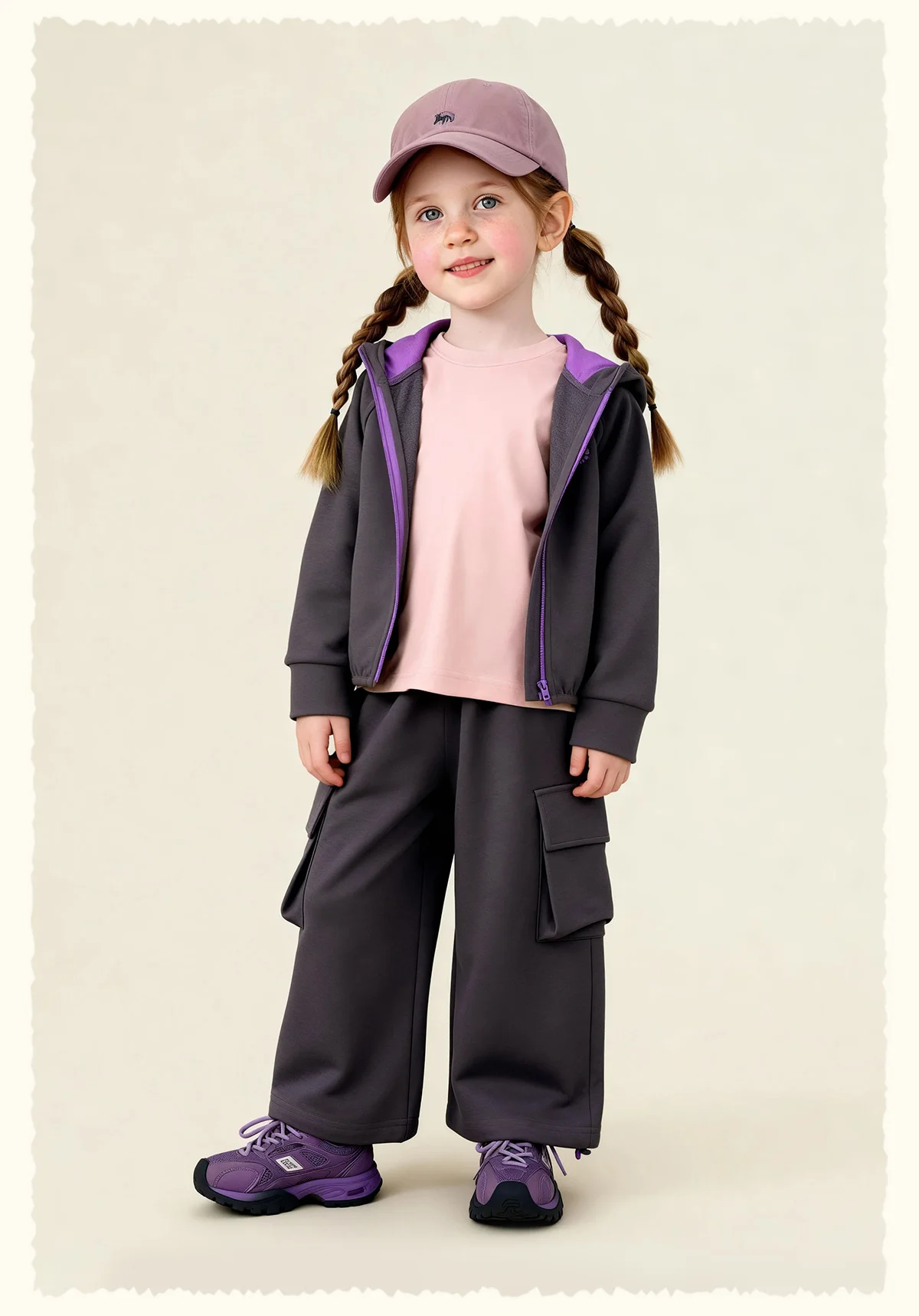 Amila Spring Children's Pants Set, Men's and Women's Hooded Zipper Jacket, Casual Children's Clothing Top, Two Piece Pants Set