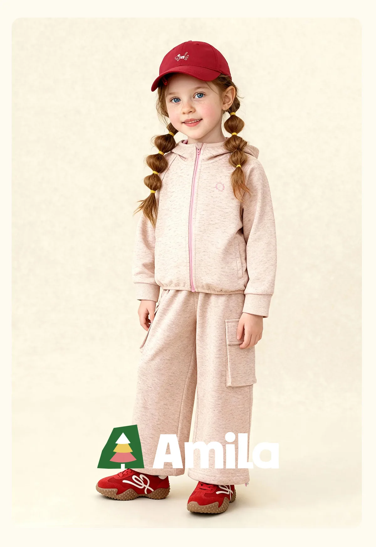 Amila Spring Children's Pants Set, Men's and Women's Hooded Zipper Jacket, Casual Children's Clothing Top, Two Piece Pants Set