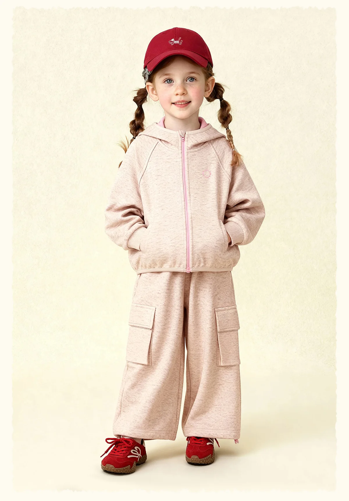 Amila Spring Children's Pants Set, Men's and Women's Hooded Zipper Jacket, Casual Children's Clothing Top, Two Piece Pants Set