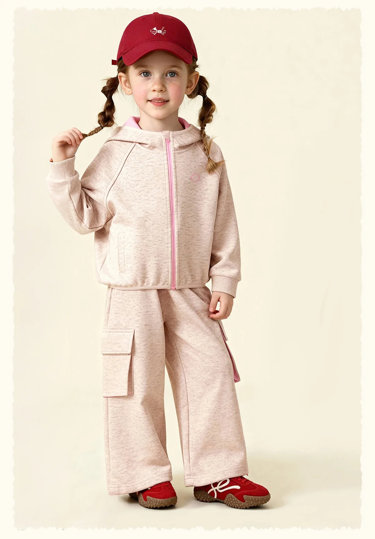 Amila Spring Children's Pants Set, Men's and Women's Hooded Zipper Jacket, Casual Children's Clothing Top, Two Piece Pants Set