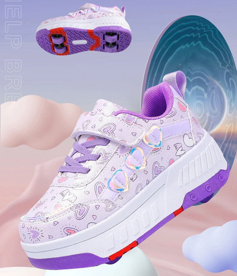 Children's Skateboard Shoes Walking Rolling Dual-Use Comfortable Wear-resistant Outdoor Roller Skate Sneakers Girls Boys 4 Wheel