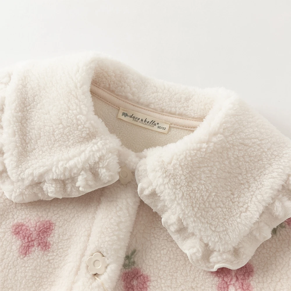 Dave Bella Children Coat Autumn Winter Baby Girls Fashion Sweet Warm Top Thick Floral Print Outerwear Girls' Clothing DB4254638