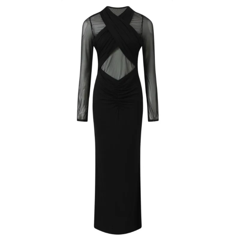 Black Sheer Maternity Dress, Mesh Long Sleeve Bodycon Maxi Gown for Bump Revealing Photoshoot, Sexy Pregnancy Evening Wear
