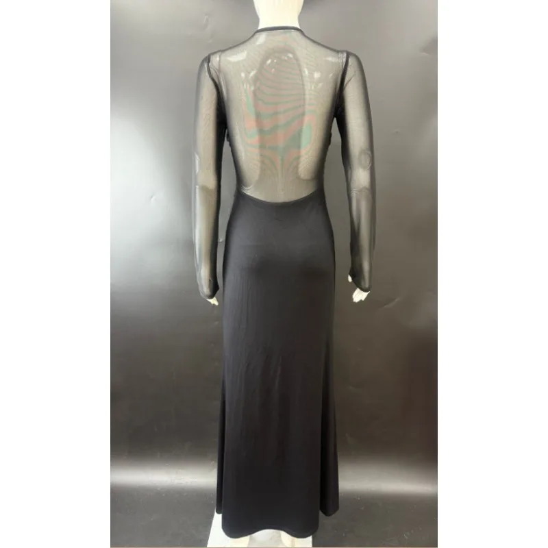 Black Sheer Maternity Dress, Mesh Long Sleeve Bodycon Maxi Gown for Bump Revealing Photoshoot, Sexy Pregnancy Evening Wear