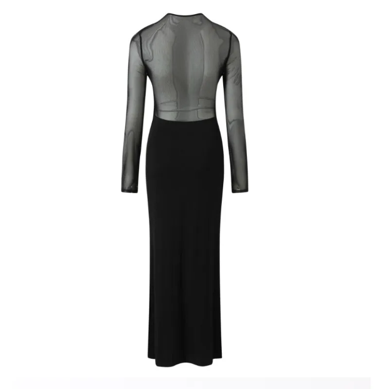 Black Sheer Maternity Dress, Mesh Long Sleeve Bodycon Maxi Gown for Bump Revealing Photoshoot, Sexy Pregnancy Evening Wear