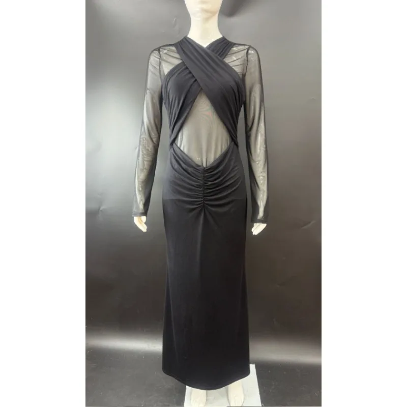 Black Sheer Maternity Dress, Mesh Long Sleeve Bodycon Maxi Gown for Bump Revealing Photoshoot, Sexy Pregnancy Evening Wear