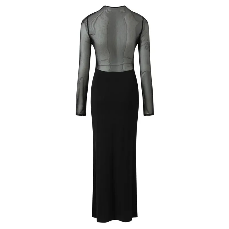 Black Sheer Maternity Dress, Mesh Long Sleeve Bodycon Maxi Gown for Bump Revealing Photoshoot, Sexy Pregnancy Evening Wear