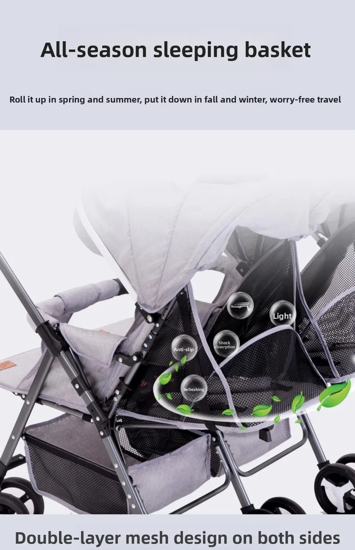 Twin Stroller, Double Seat/double Recline Stroller, Foldable, Suitable for Two People and Can Be Taken Into Elevators.