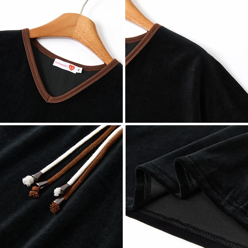 Shabbos Teen/Woman Dress Winter Robe Short Sleeves Clothing Waist 2 Cord Strings Girls Black Velour Dress Sizes XS-XXXL