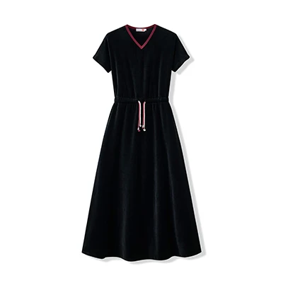 Shabbos Teen/Woman Dress Winter Robe Short Sleeves Clothing Waist 2 Cord Strings Girls Black Velour Dress Sizes XS-XXXL