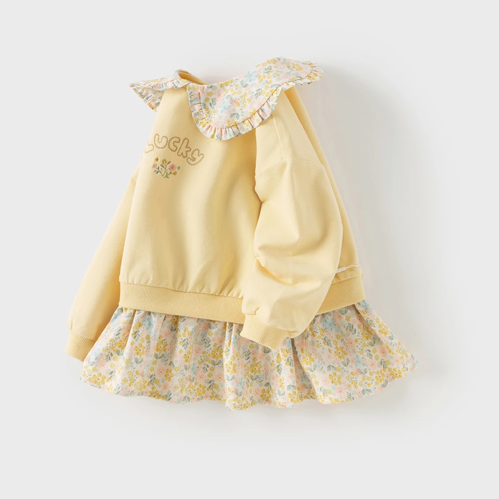 Dave Bella Autumn Children's Hoodie Girls' Floral Sweatshit Sweet Cute Baby Girl Long Sleeved  Elegant Clothes Party DB3252684