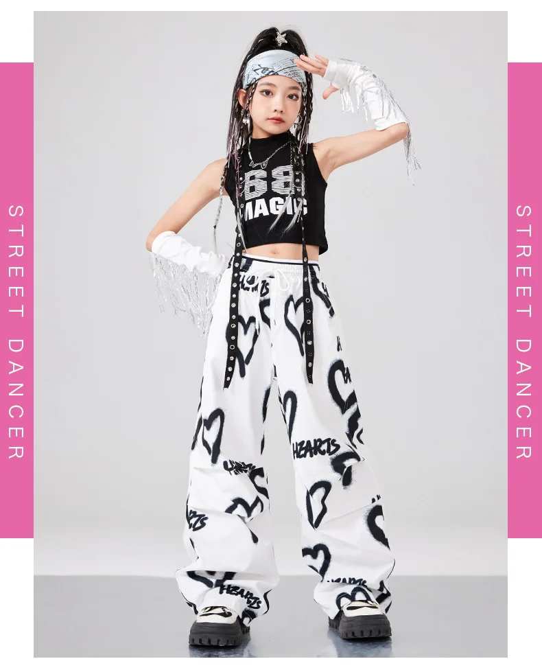 Girls K-pop Crop vest Top Love Pants Street Dance Skirts Kids Hip Hop Streetwear Children Jazz Costumes Girl Group Clothes Sets