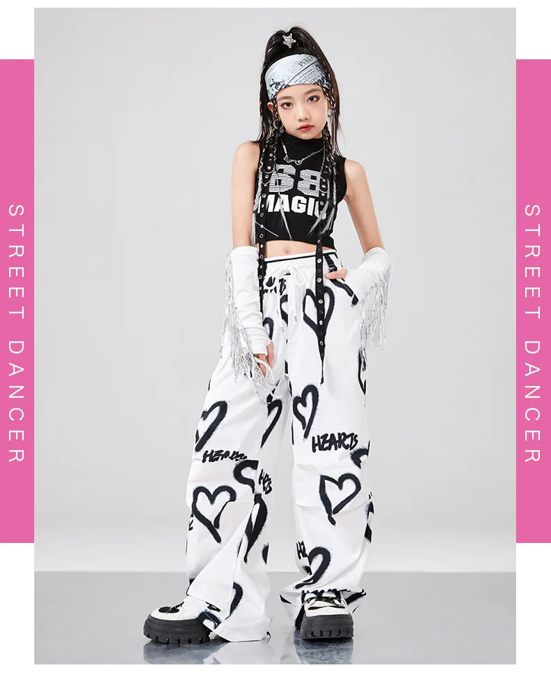 Girls K-pop Crop vest Top Love Pants Street Dance Skirts Kids Hip Hop Streetwear Children Jazz Costumes Girl Group Clothes Sets