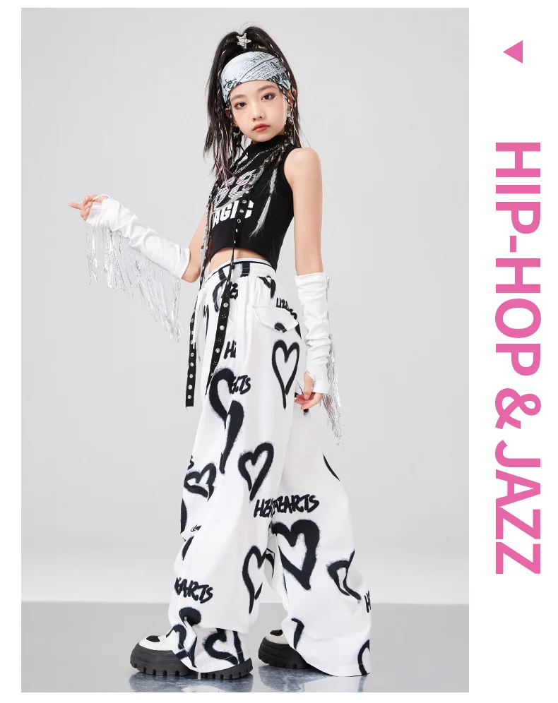 Girls K-pop Crop vest Top Love Pants Street Dance Skirts Kids Hip Hop Streetwear Children Jazz Costumes Girl Group Clothes Sets