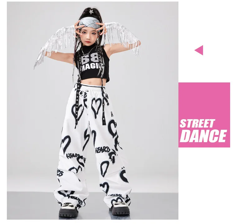 Girls K-pop Crop vest Top Love Pants Street Dance Skirts Kids Hip Hop Streetwear Children Jazz Costumes Girl Group Clothes Sets
