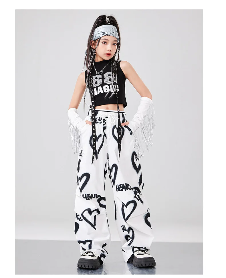 Girls K-pop Crop vest Top Love Pants Street Dance Skirts Kids Hip Hop Streetwear Children Jazz Costumes Girl Group Clothes Sets