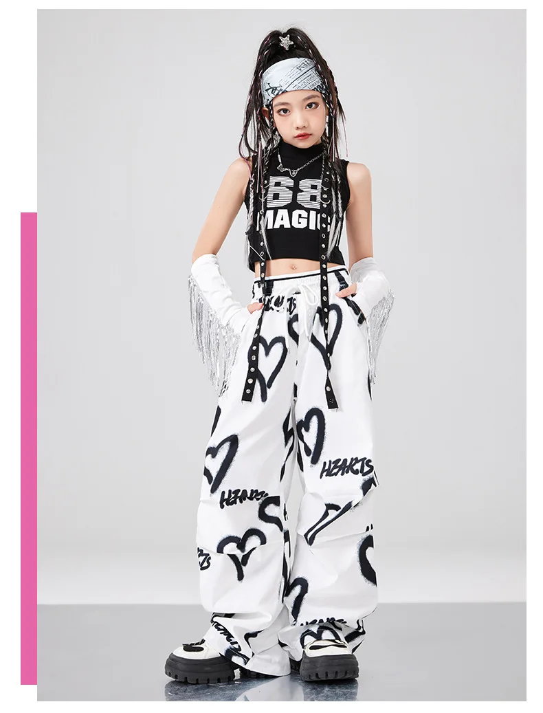 Girls K-pop Crop vest Top Love Pants Street Dance Skirts Kids Hip Hop Streetwear Children Jazz Costumes Girl Group Clothes Sets