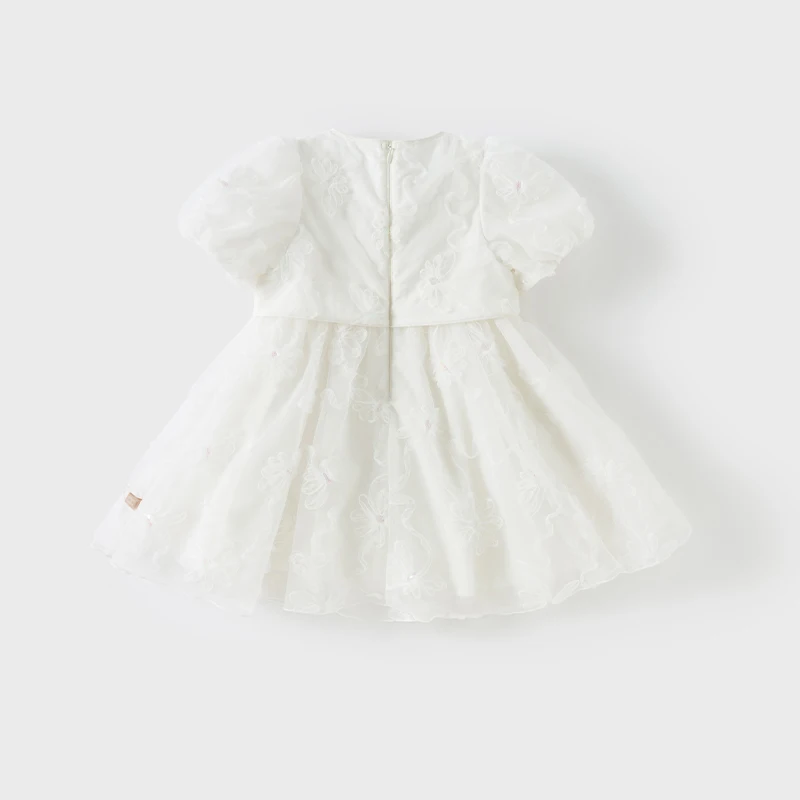 Dave Bella Children's Princess Dress For Girls Spring Summer Kids Mesh Skirt Sweet Puff Sleeves White Outerwear Party DB2251473