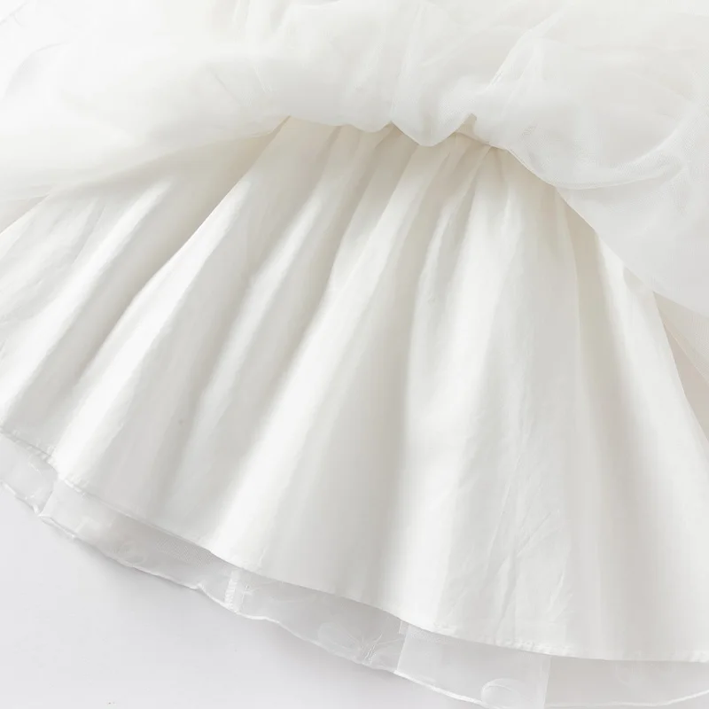 Dave Bella Children's Princess Dress For Girls Spring Summer Kids Mesh Skirt Sweet Puff Sleeves White Outerwear Party DB2251473