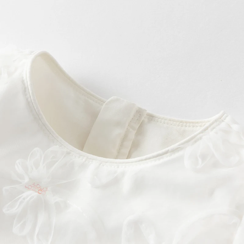 Dave Bella Children's Princess Dress For Girls Spring Summer Kids Mesh Skirt Sweet Puff Sleeves White Outerwear Party DB2251473