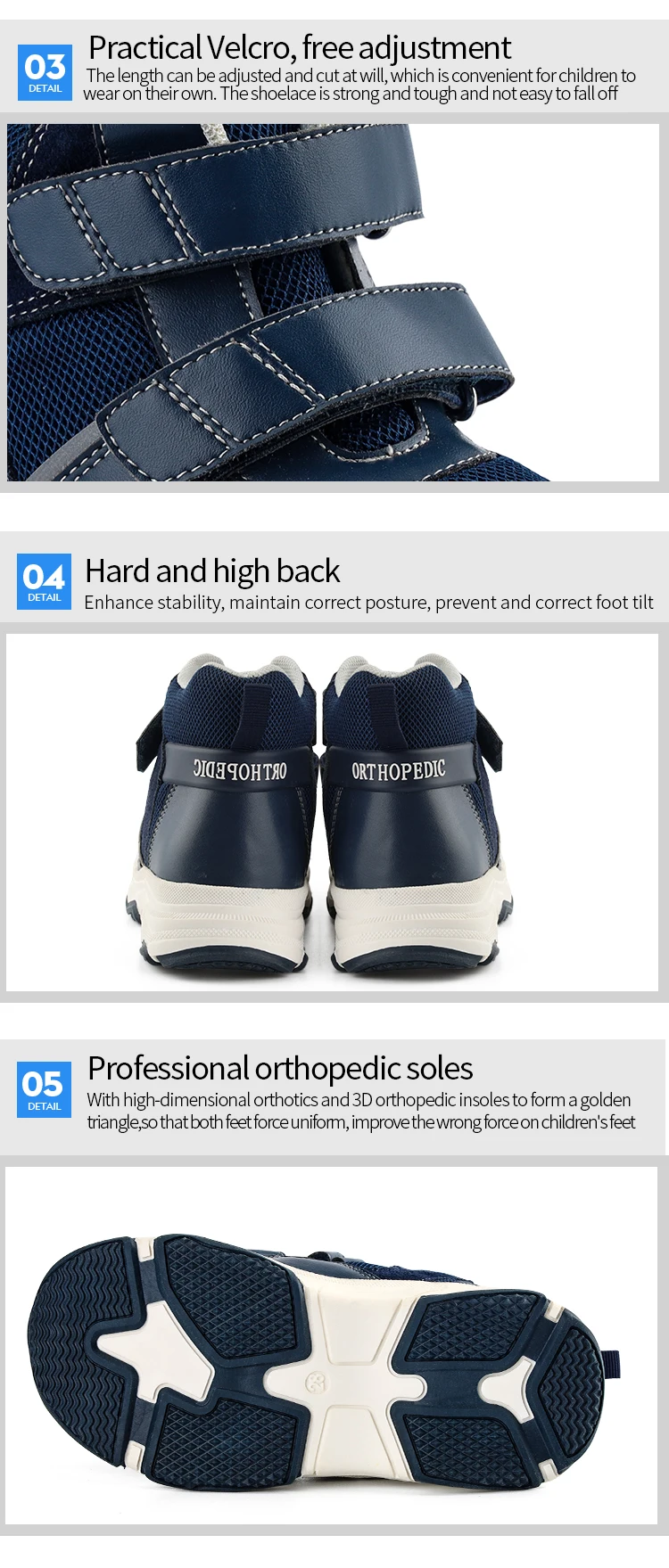 Princepard Boys Orthopedic Shoes Mesh Kids Correcting Sneakers for Flat Feet Ankle Support Casual Footwear