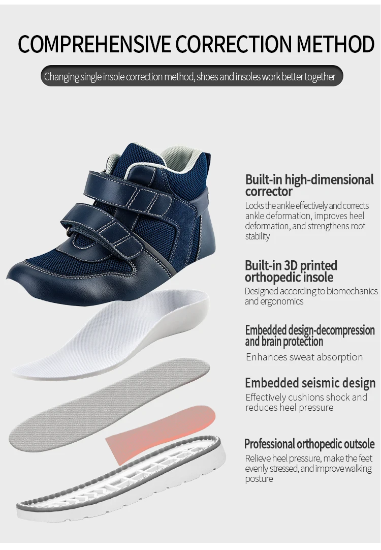 Princepard Boys Orthopedic Shoes Mesh Kids Correcting Sneakers for Flat Feet Ankle Support Casual Footwear