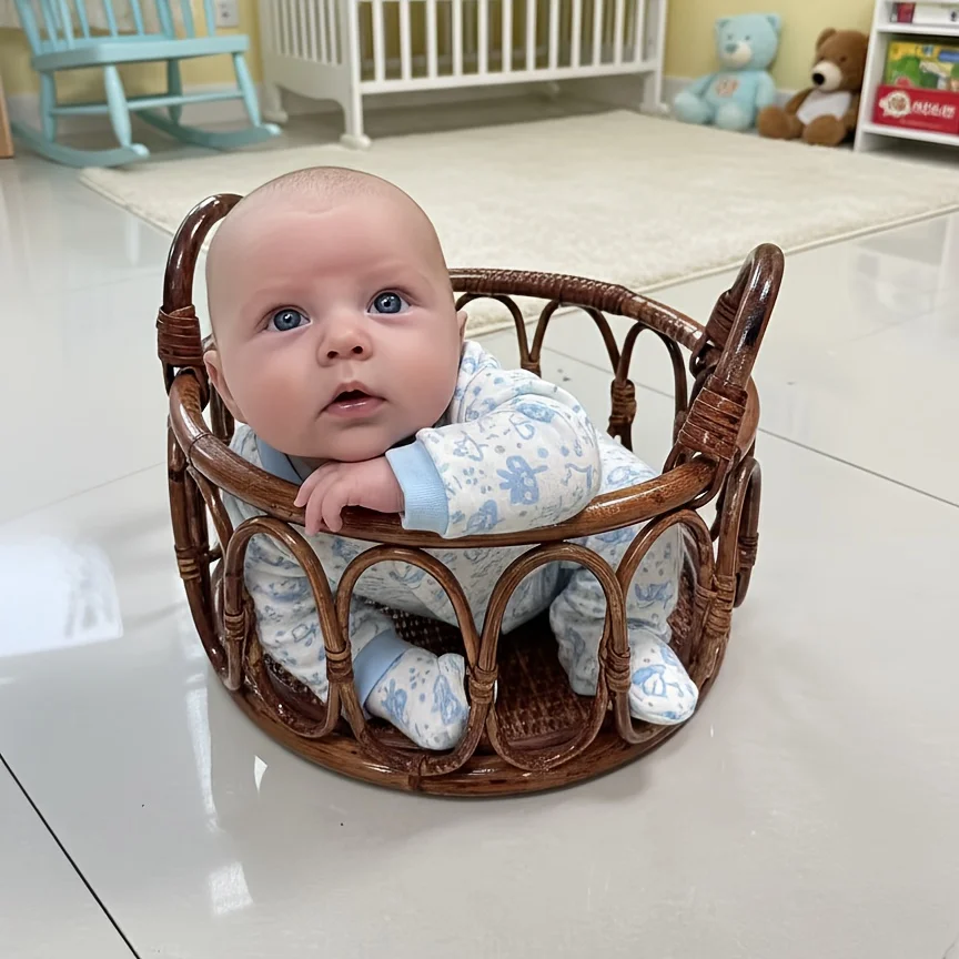 Newborn Photo Prop: Handwoven Indonesian Rattan Basket for Boys & Girls. Studio & Family Photography. Decor Basket