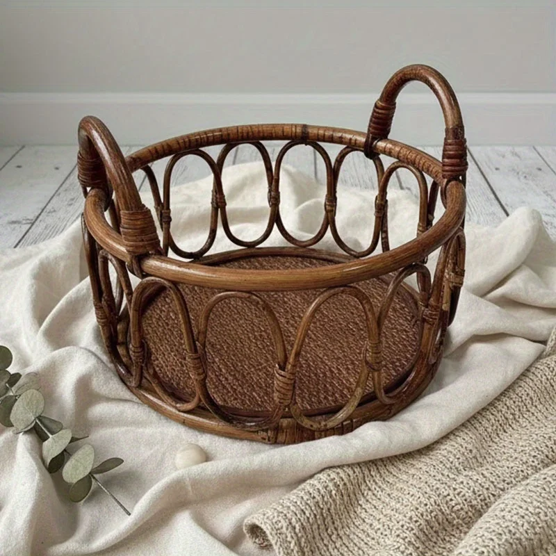 Newborn Photo Prop: Handwoven Indonesian Rattan Basket for Boys & Girls. Studio & Family Photography. Decor Basket