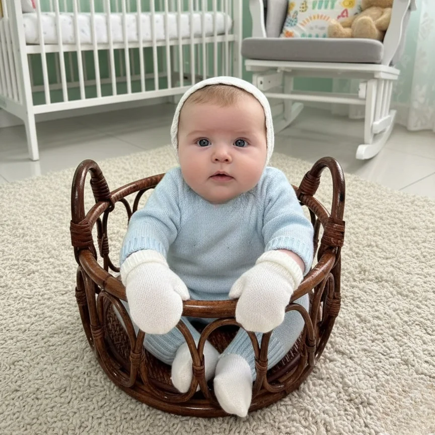 Newborn Photo Prop: Handwoven Indonesian Rattan Basket for Boys & Girls. Studio & Family Photography. Decor Basket