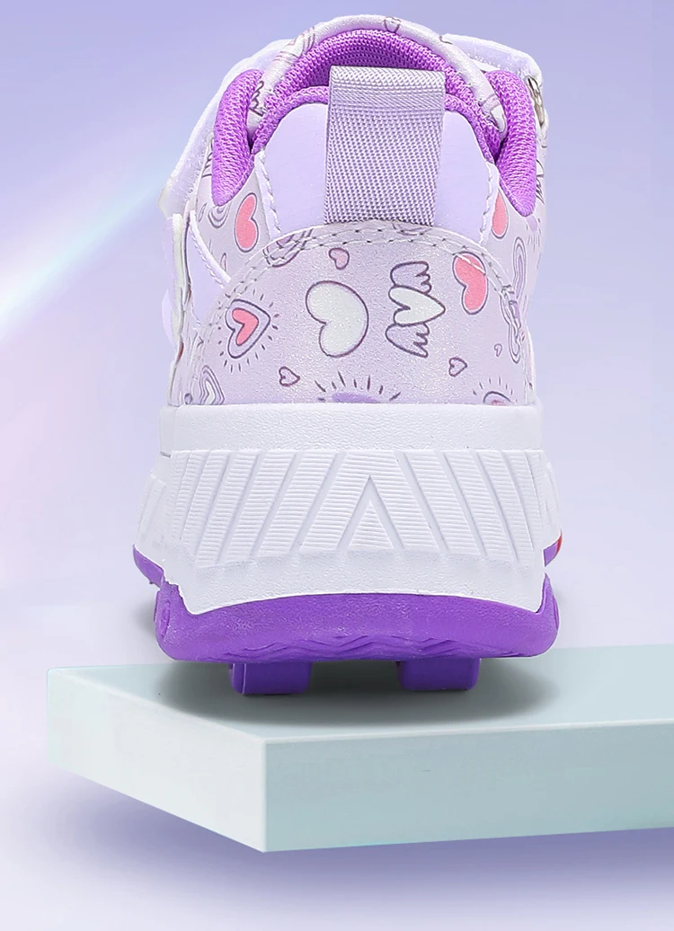 Cute Children Girls' Two Wheels Roller Skating Shoes With Cartoon Prints Teenagers Outdoor Sport Walking Sneakers Size 29-40