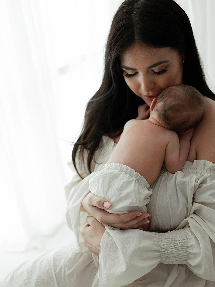 Maternity Photoshoot Dress Off Shoulder Long Sleeve White Boho Maxi Gown Pregnancy Photography Outfit Baby Bump Maternity Gown